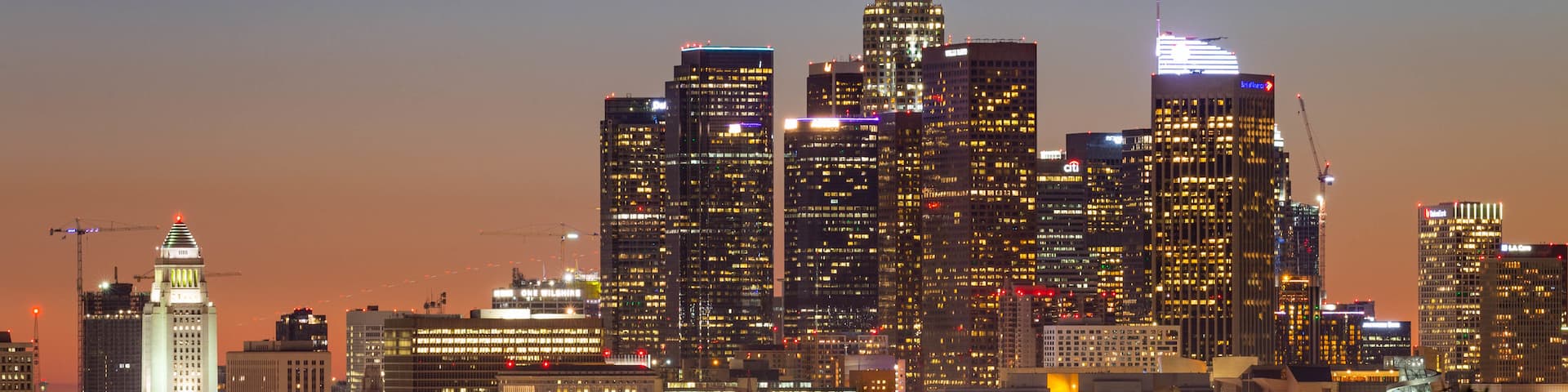 Los Angeles which includes night scenes, a city and landscape views