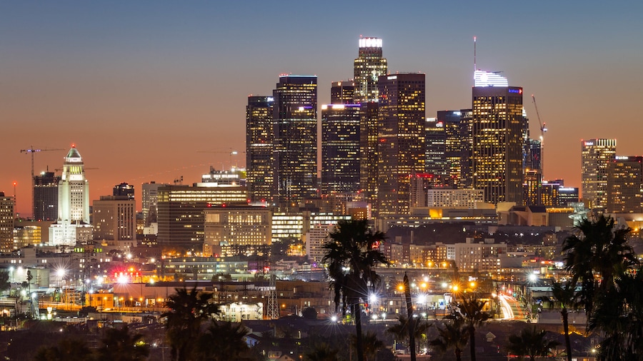 Los Angeles which includes night scenes, a city and landscape views