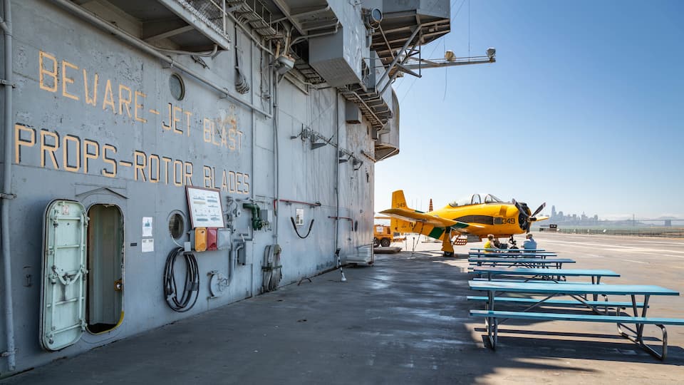 USS Hornet Museum featuring aircraft and signage