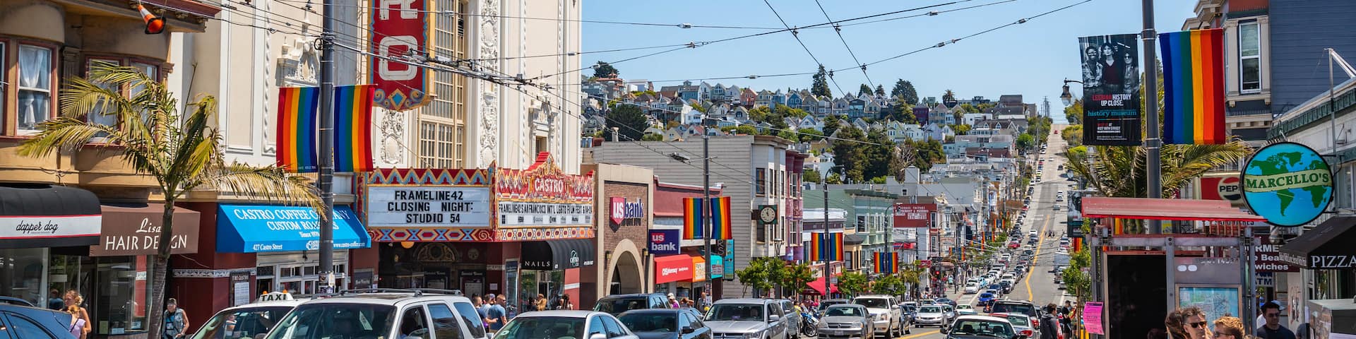 Castro Theatre showing a small town or village and street scenes
