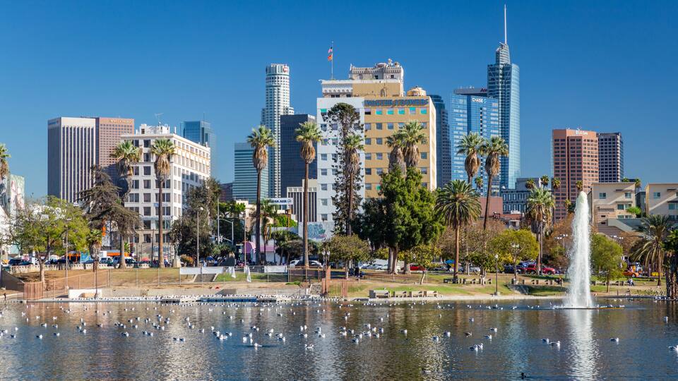 MacArthur Park featuring a bay or harbor and a city