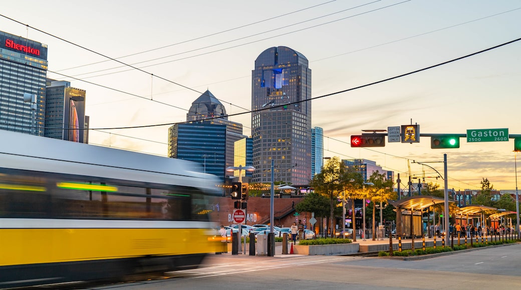 Deep Ellum which includes a city and a sunset