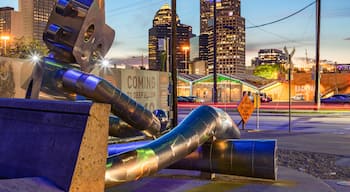 Deep Ellum featuring a city, night scenes and outdoor art