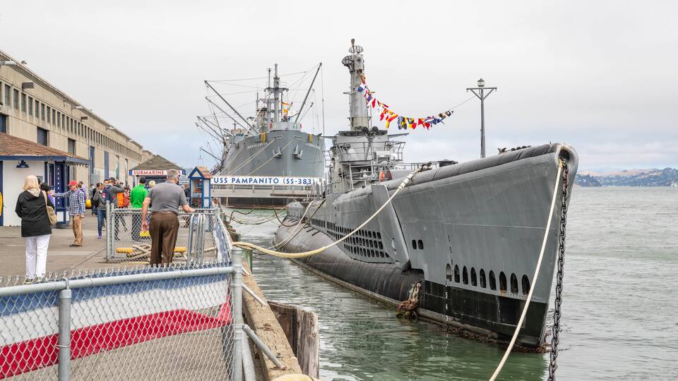 USS Pampanito featuring a marina