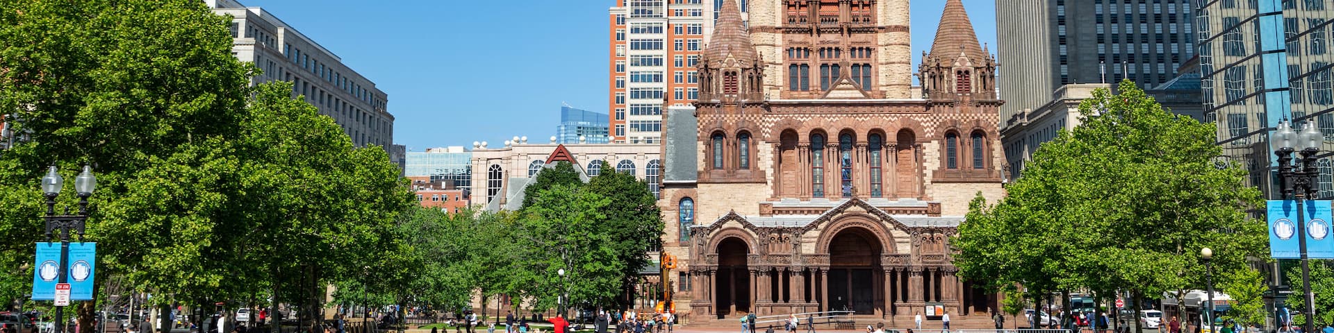 Trinity Church Boston showing a city, a church or cathedral and heritage architecture