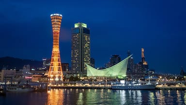 Kobe Harborland featuring a bay or harbor, modern architecture and night scenes