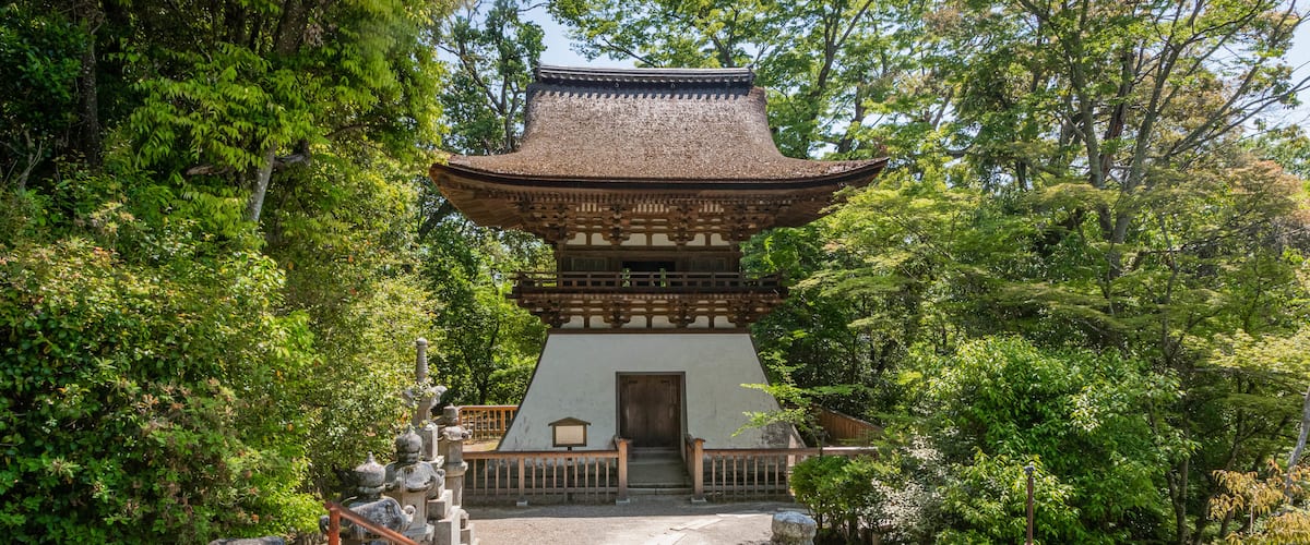 Ishiyamadera Temple which includes a garden and heritage elements