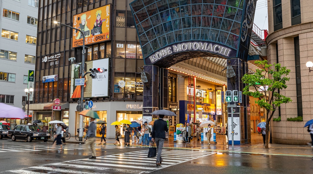 Motomachi Shopping Street which includes street scenes, a city and signage