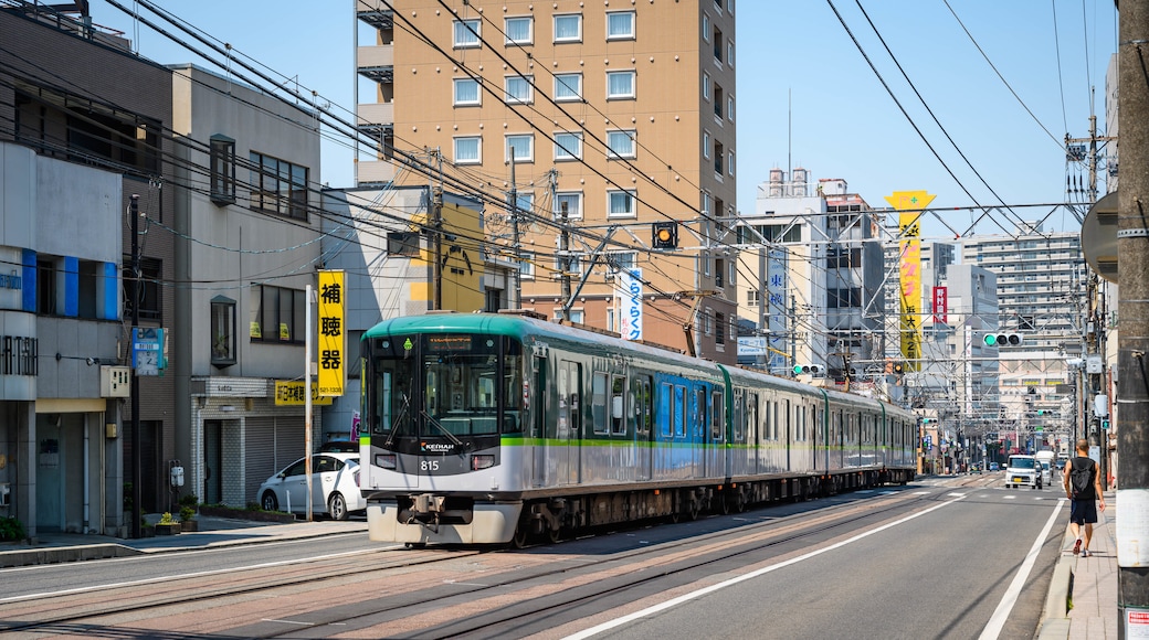 Mii-dera showing railway items and a city