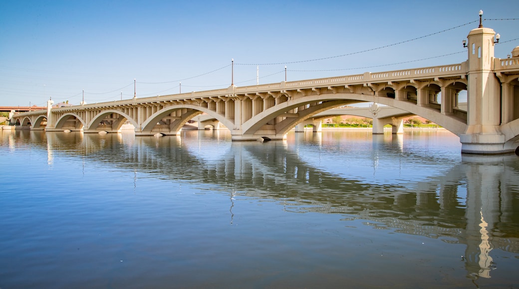 Tempe Beach Park which includes a bridge and a river or creek