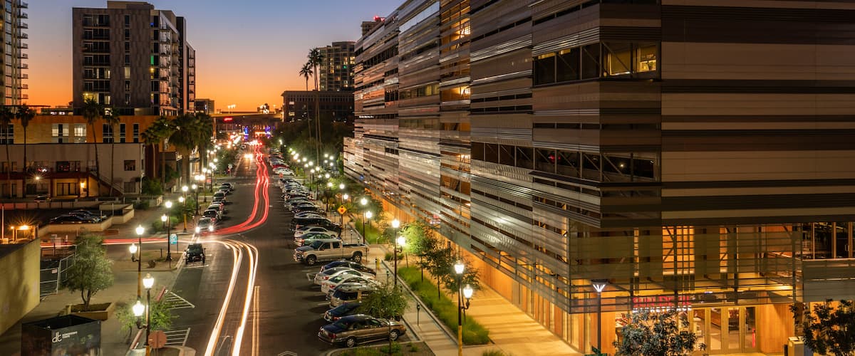 Tempe showing night scenes and a city