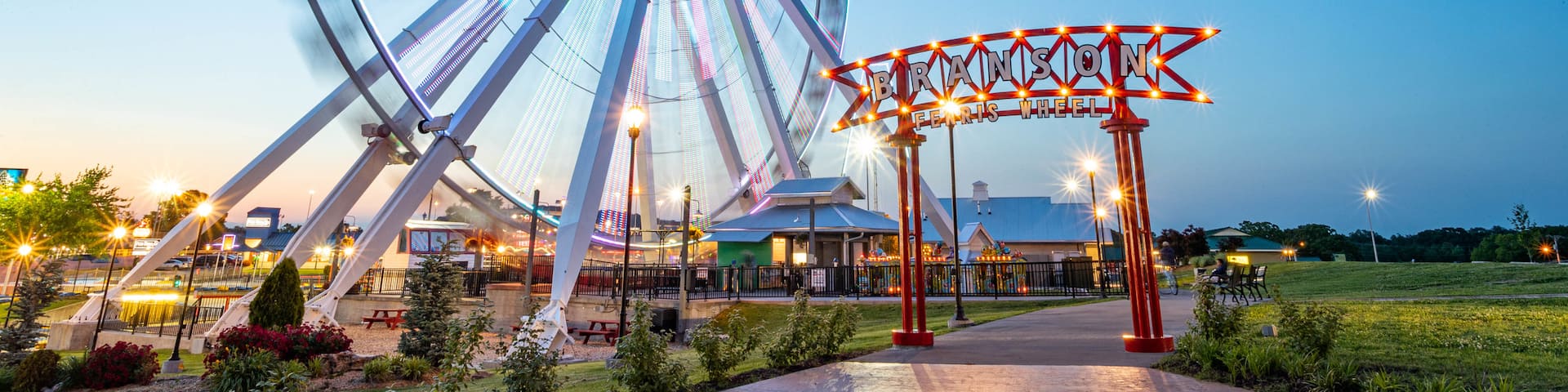 Branson Ferris Wheel featuring a garden and night scenes