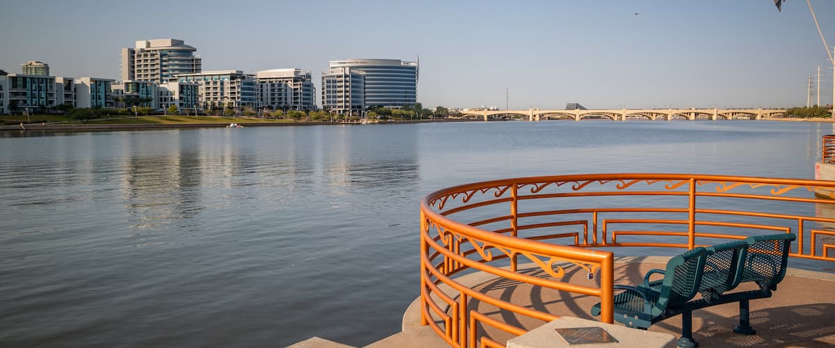 Tempe Town Lake Marina which includes a city, a river or creek and views