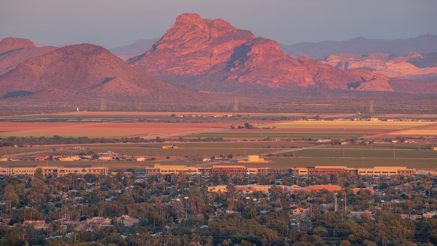 Panoramic view of Camelback Mountain during sunset in Phoenix, Arizona.