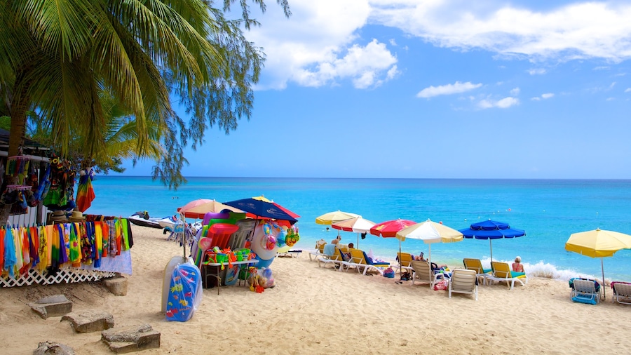 Brighton Beach which includes tropical scenes, markets and a beach
