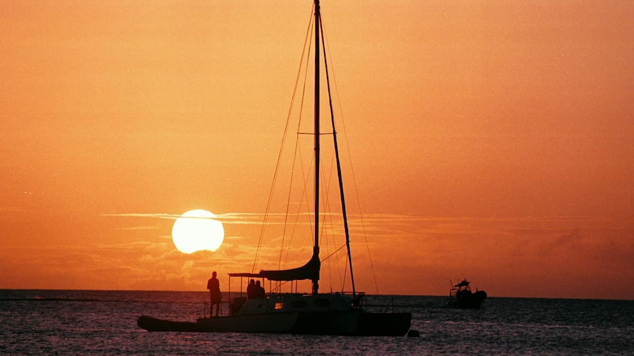 Barbados som viser sejlads, udsigt over kystområde og en solnedgang