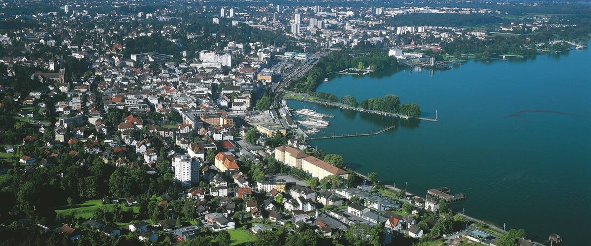 Bregenz showing a city and a bay or harbour