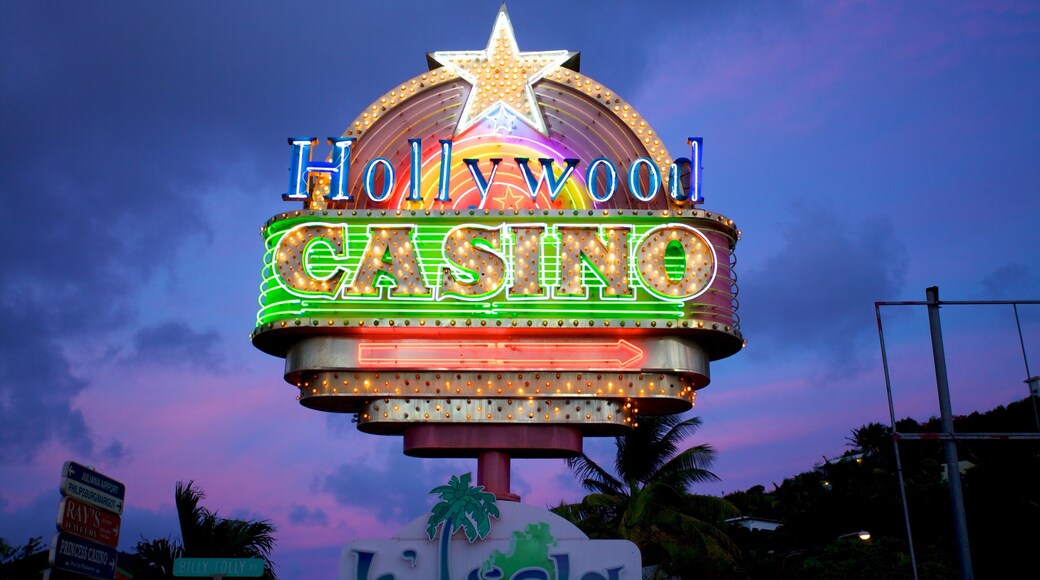 Hollywood Casino featuring a casino, night scenes and signage