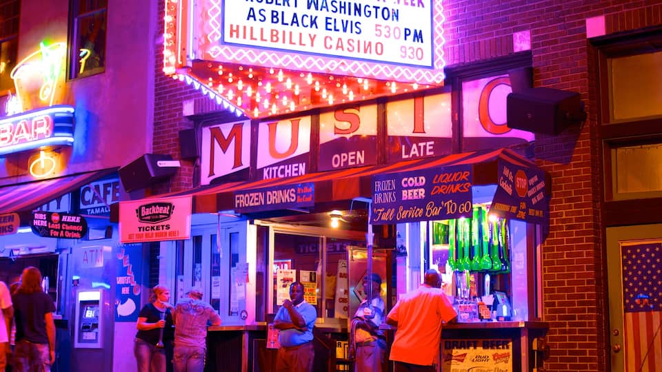 Beale Street featuring street scenes, signage and music