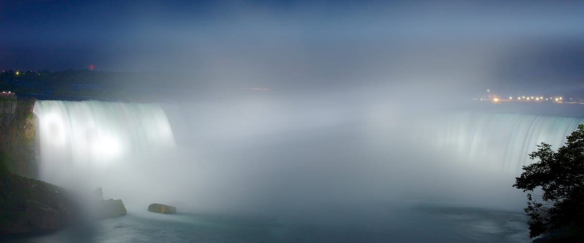 Niagara Falls featuring night scenes, a cascade and mist or fog