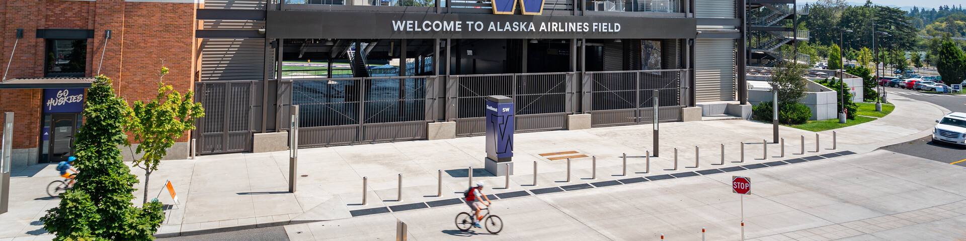Husky Stadium featuring signage