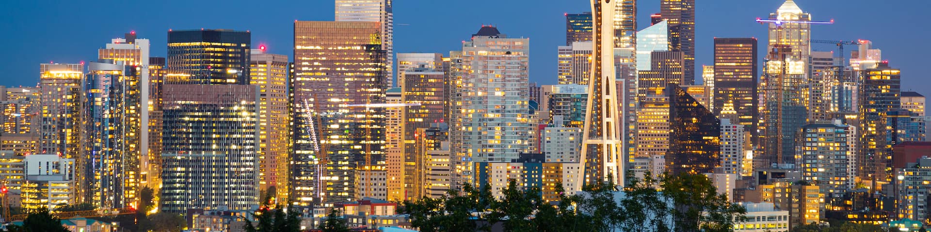 Seattle which includes landscape views, night scenes and a city