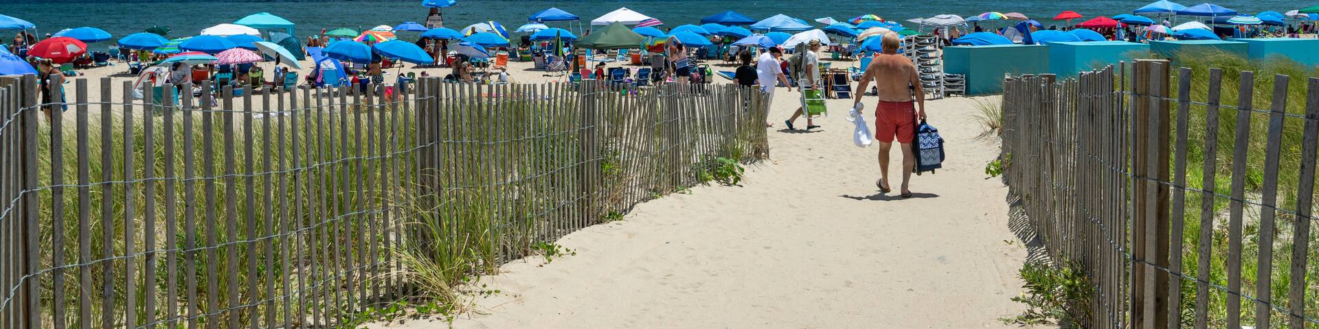 North Ocean City which includes a beach and general coastal views as well as a large group of people