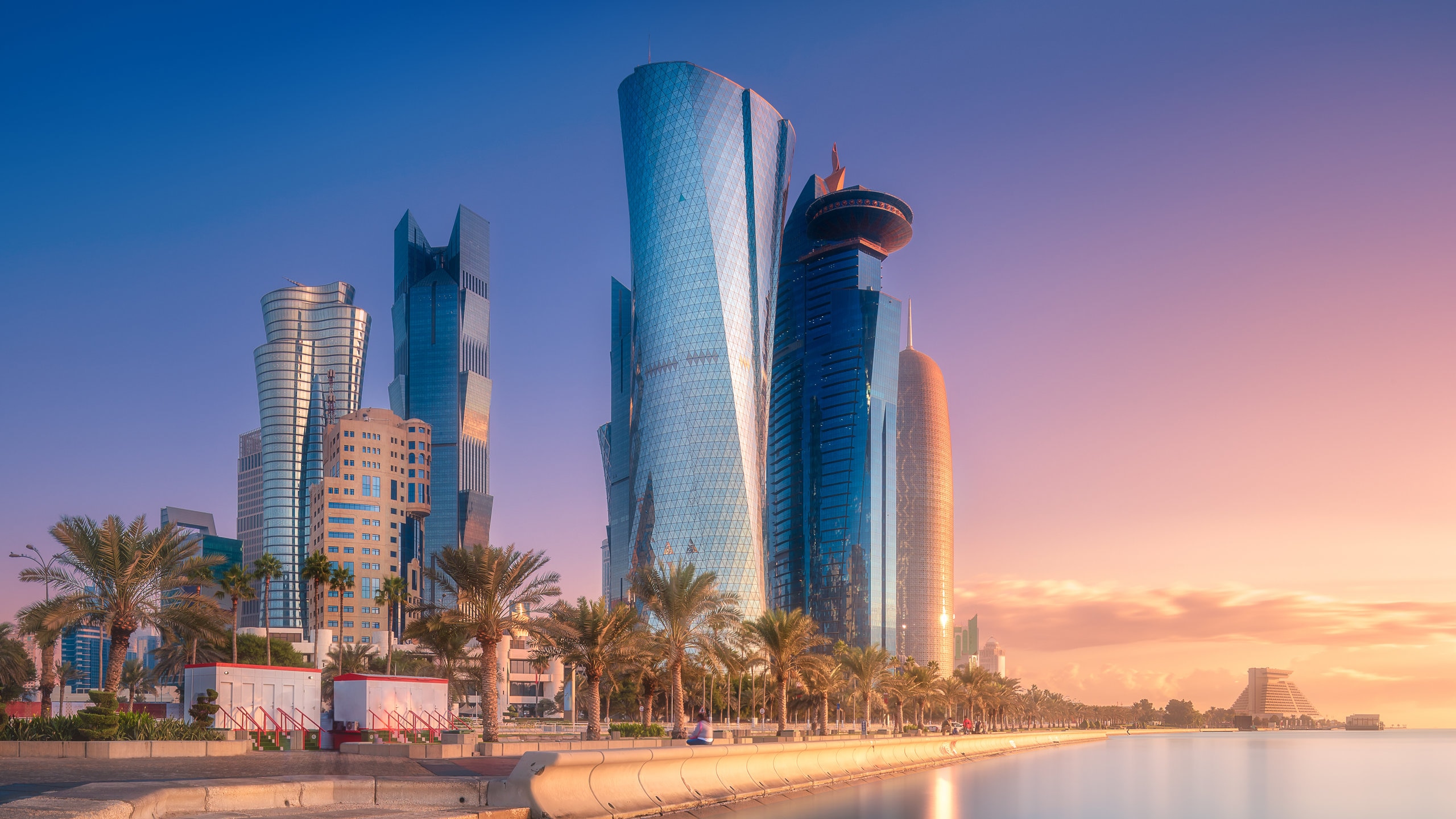 Digital Wallpaper of Doha Bay and city skyline, Doha, Qatar, Middle East