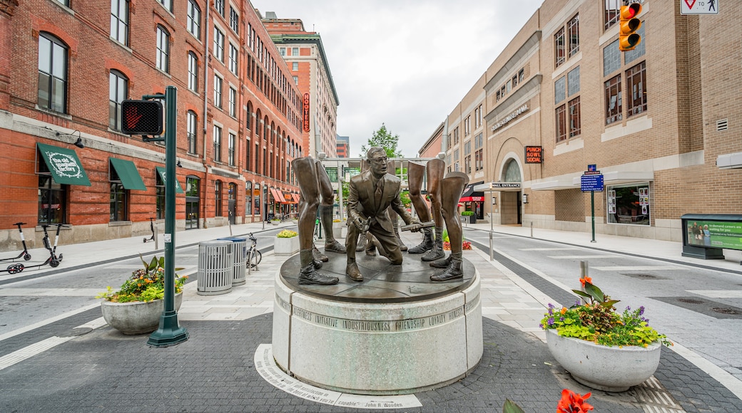 Bankers Life Fieldhouse featuring outdoor art and a statue or sculpture