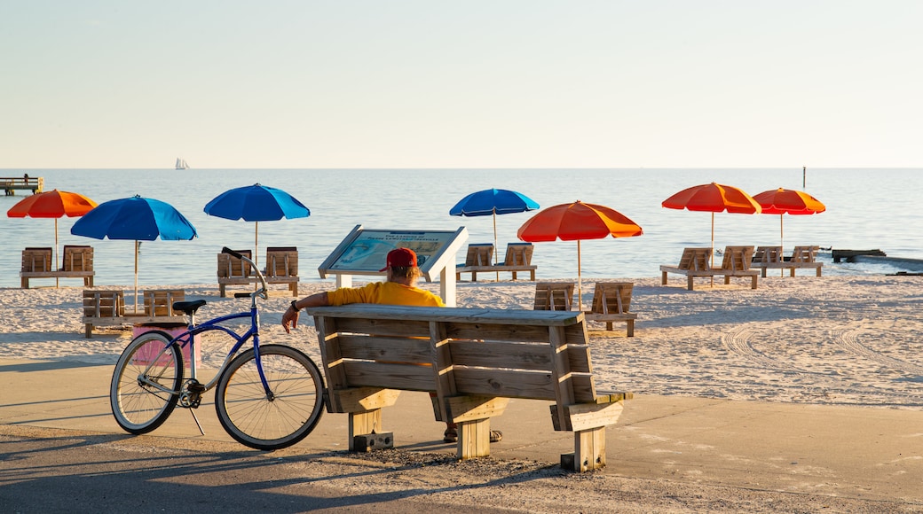 Biloxi Beach which includes a sandy beach and general coastal views as well as an individual male