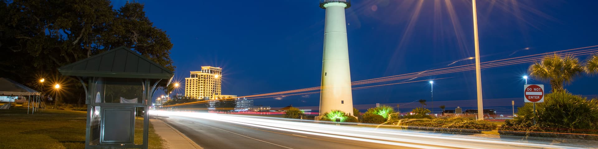Biloxi Lighthouse featuring night scenes and a lighthouse