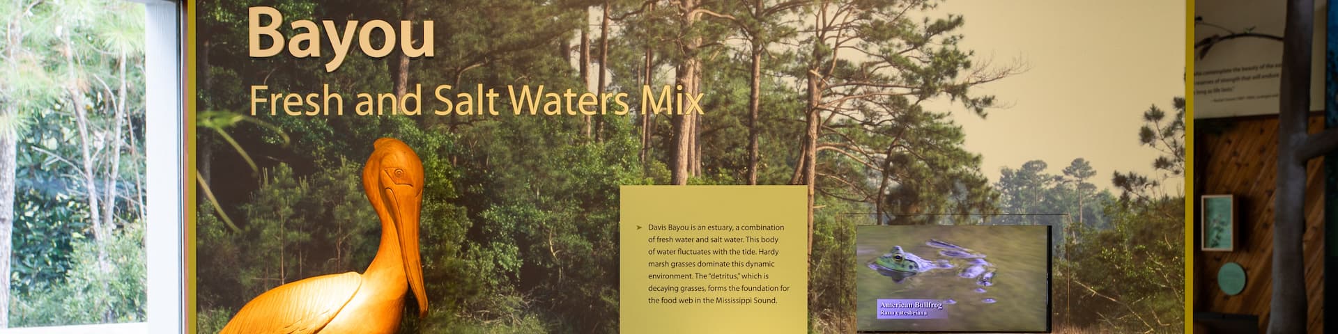 Gulf Islands National Seashore Davis Bayou showing signage and interior views