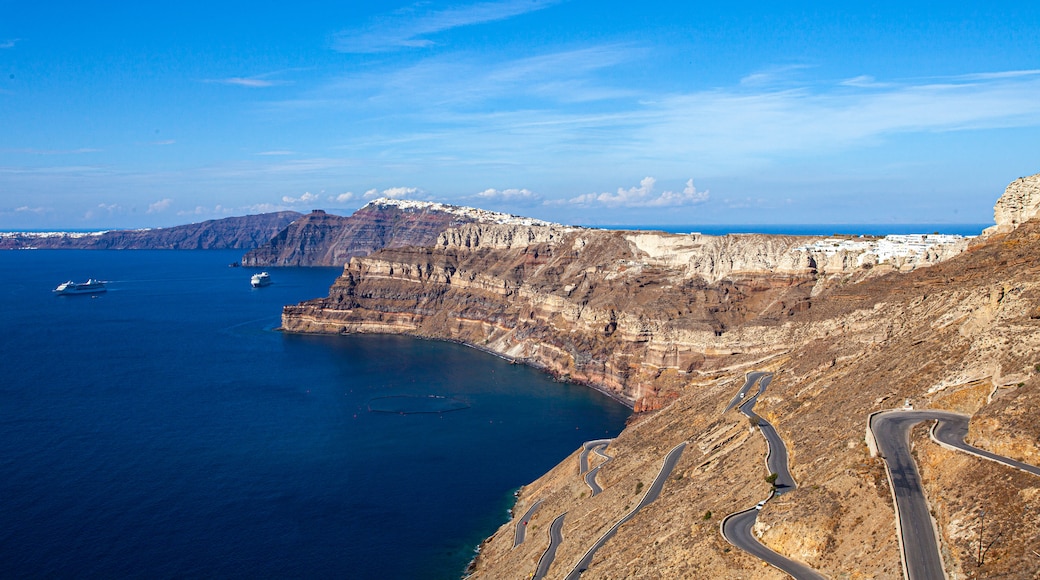 Santorini featuring rugged coastline and general coastal views