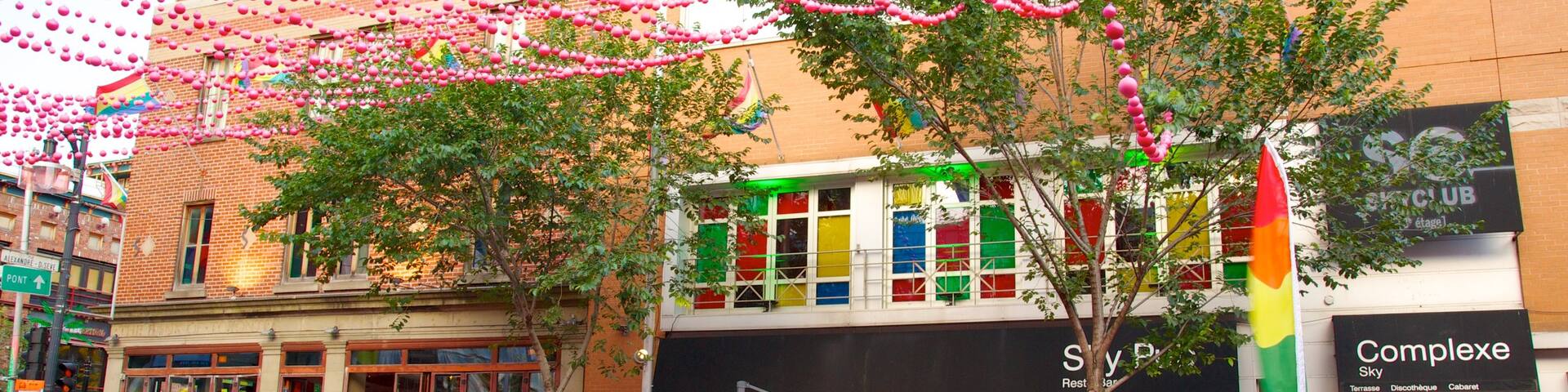 Gay Village which includes outdoor eating, signage and street scenes