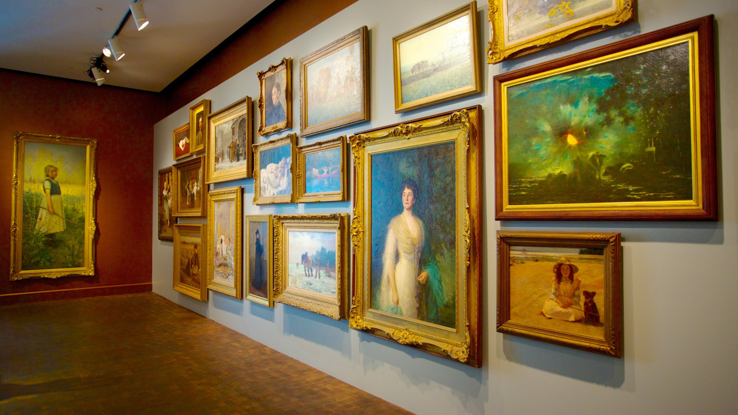 Gallery view inside the Montreal Museum of Fine Arts, featuring diverse artwork and elegant design.
