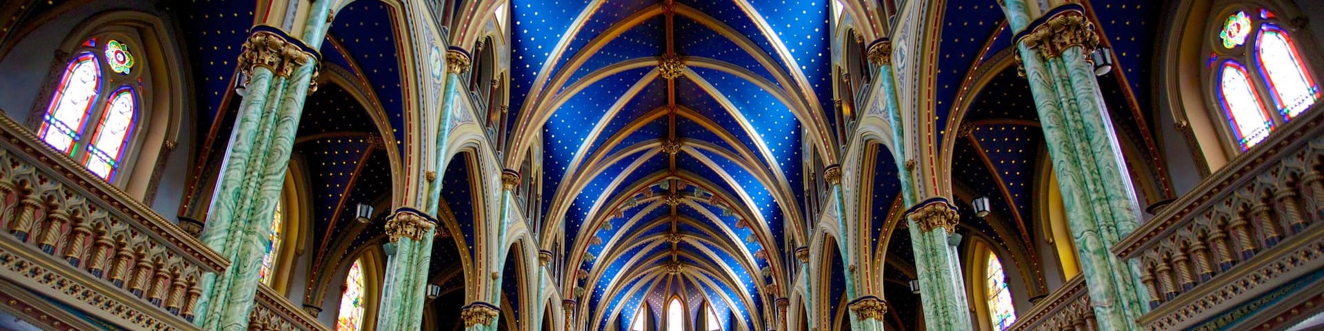Notre-Dame Cathedral Basilica showing interior views, a church or cathedral and religious elements