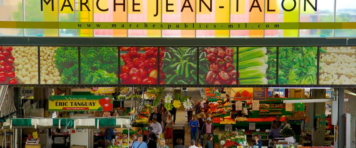 Marché Jean-Talon qui includes shopping, signalisation et ville