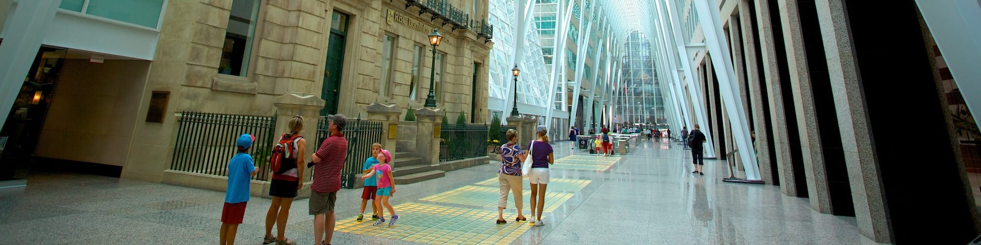 PATH Underground Shopping Mall showing modern architecture, a city and interior views