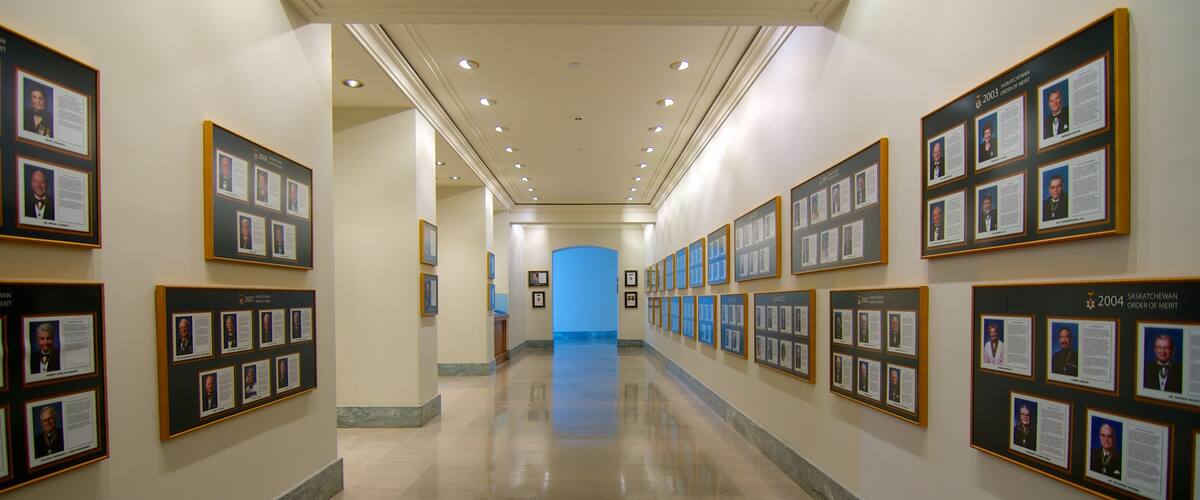 Saskatchewan Legislative Building showing heritage elements, interior views and an administrative buidling