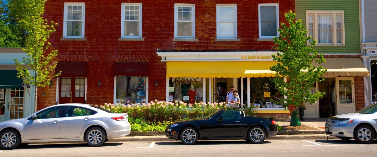 Niagara-on-the-Lake mostrando escenas urbanas y una pequeña ciudad o pueblo y también una pareja