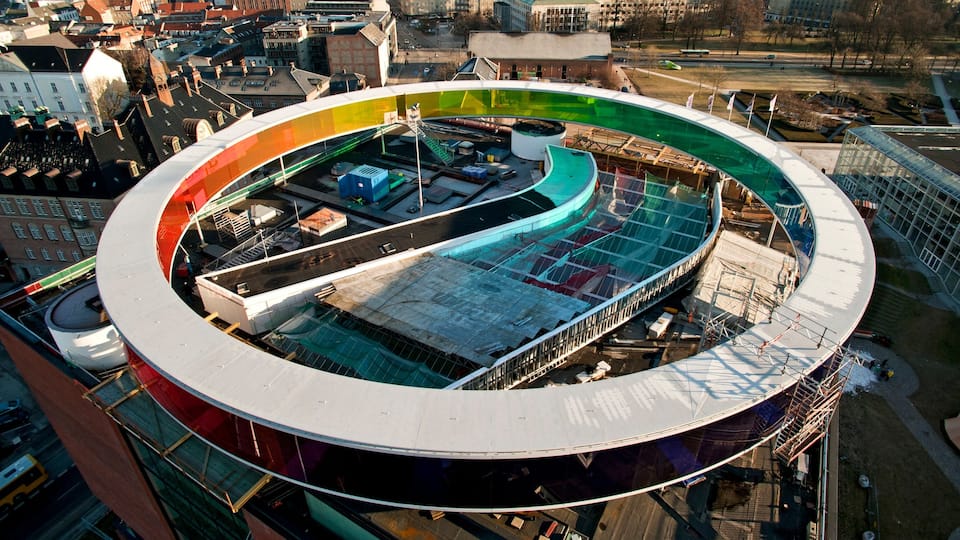 Aarhus featuring a city, modern architecture and outdoor art