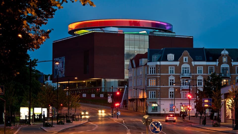 Aarhus showing night scenes, a city and street scenes