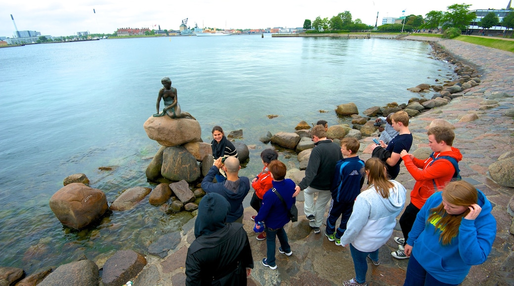 Petite Sirène qui includes baie ou port, statue ou sculpture et vues littorales