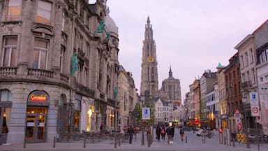 Cathedral of Our Lady showing a church or cathedral, street scenes and a city