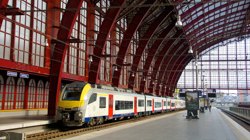 Antwerp Central Station featuring railway items and interior views