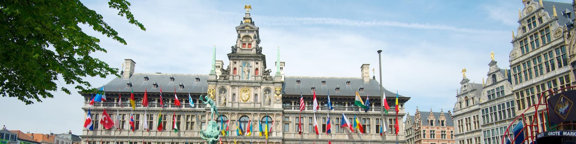 Antwerp Market Square which includes a fountain, heritage architecture and a square or plaza