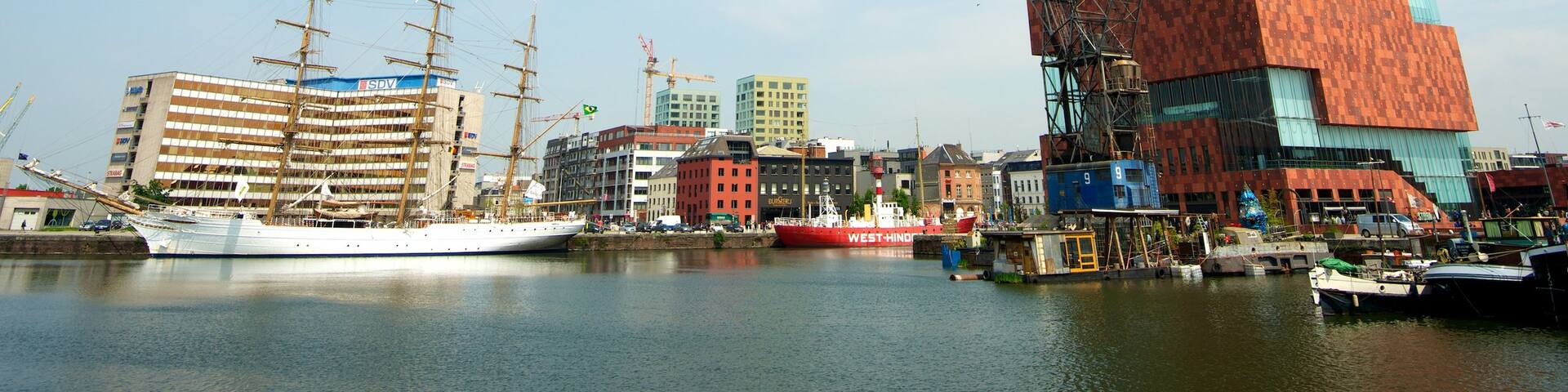 Museum aan de Stroom das einen Marina, Stadt und Bucht oder Hafen