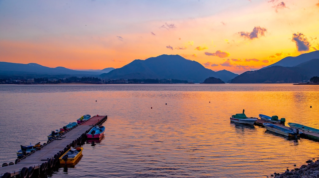 Lake Kawaguchi showing a lake or waterhole and a sunset