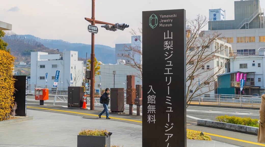 Yamanashi Jewelry Museum showing street scenes and signage