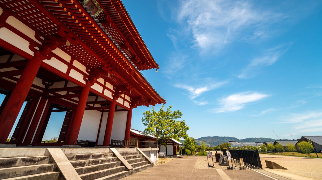 Suzakumon Gate showing heritage elements and a temple or place of worship